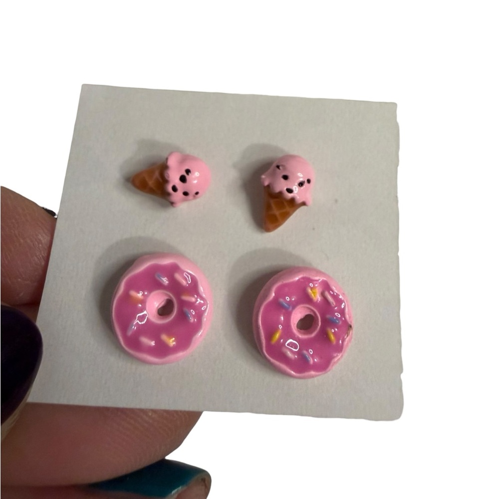 Pink Kawaii Ice Cream Cone & Donut Earrings